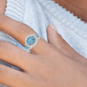 Blue Cubic Zirconia Rhodium Sterling Silver Ring